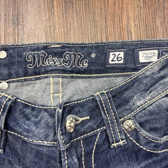 MISS ME BootJeans Rhinestone White Cross Distressed Medium Wash Size 26 - Picture 5 of 12